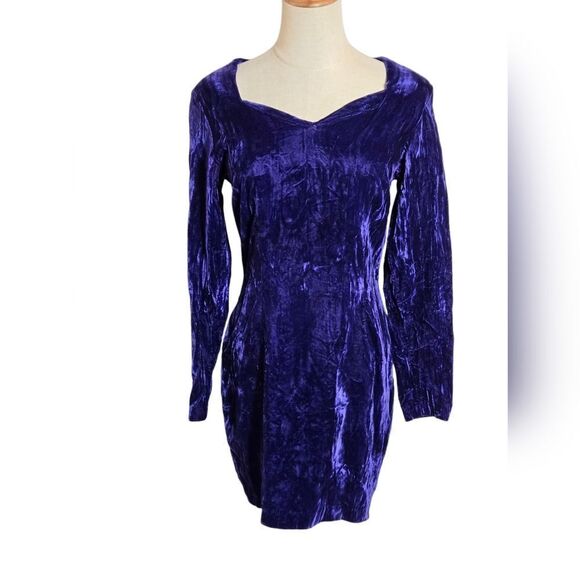 Contempo  Casials Blue Velvet Vintage 90s Mini Dress - Picture 1 of 7